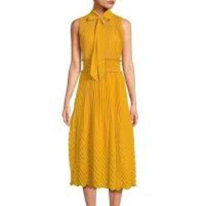 Nanette Lepore Women's Yellow Pleated Smocked Midi Dress Gold Ray NWT